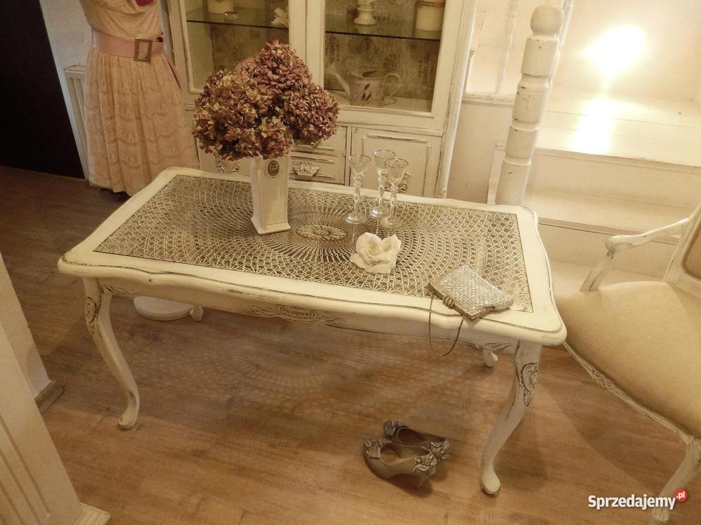 Ławastolik shabby chicstara Francja biel ludwik Lubin sprzedam