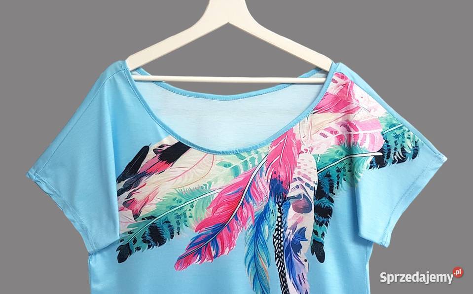 Damska bluzka błękitna z krótkim rękawem z Bluzki i koszule Chrzanów sprzedam