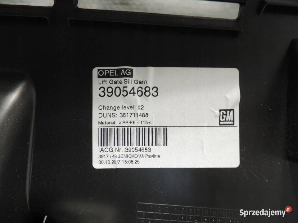 ASTRA K V HB OSŁONA PASA TYLNEGO 39054683