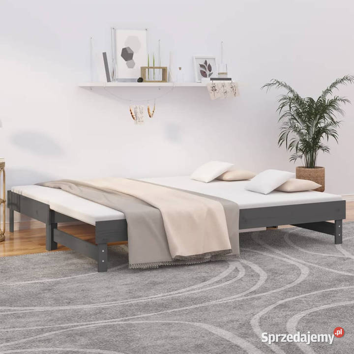 Łóżko rozsuwane szare 2x90x200 lite drewno