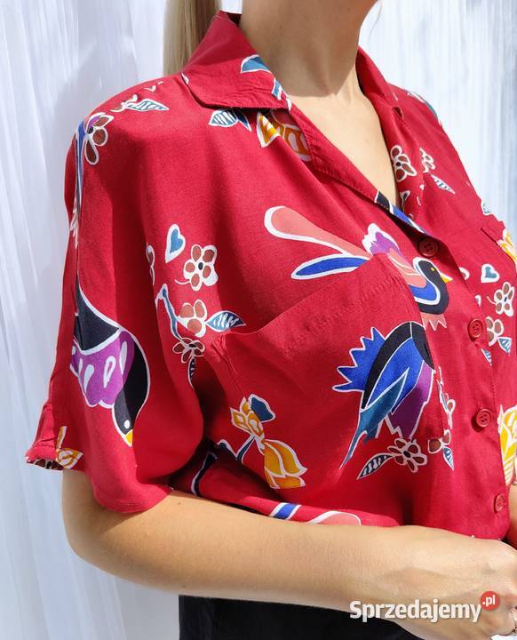 Czerwona bluzka koszula vintage S 36 M 38 retro czerwony