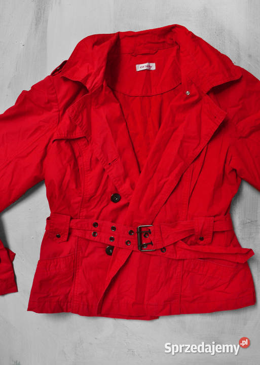 krótki trencz czerwony płaszczyk z paskiem L XL Rozmiar 40(L)