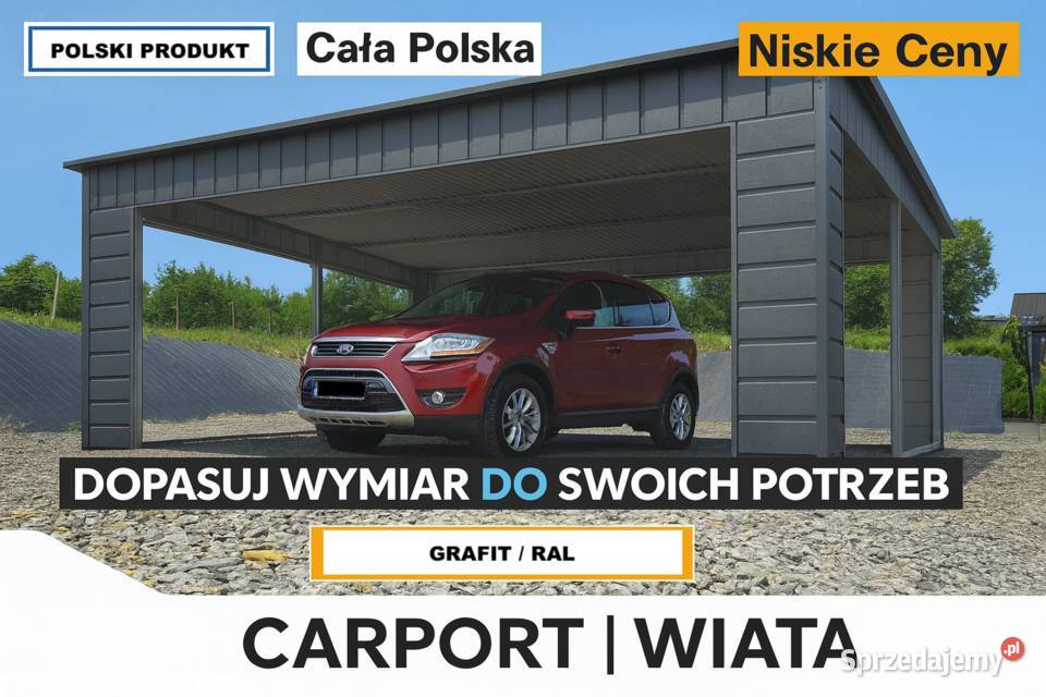 Grafitowy CARPORT ALTANA na pojazd ZADASZENIE Chodzież