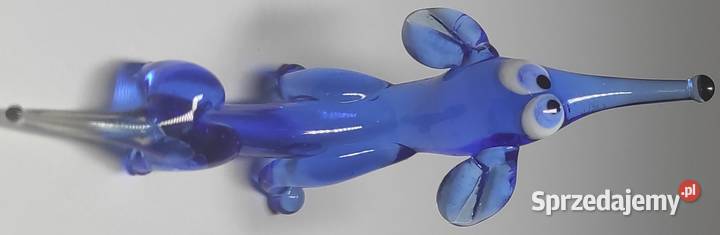 Szklany jamnik pies ze szkła błękitny szkło