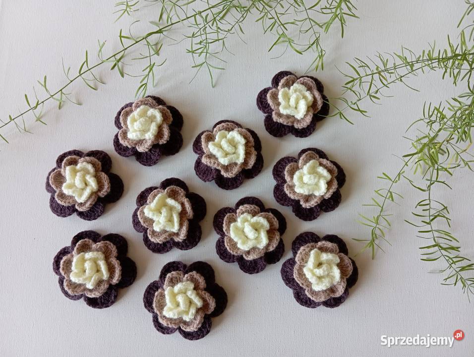 Szydełkowe kwiatki cappuccino 7 Rękodzieło