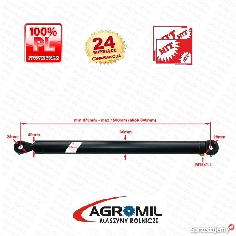 Cylinder hydrauliczny skok 630mm 1str działania Rogóźno