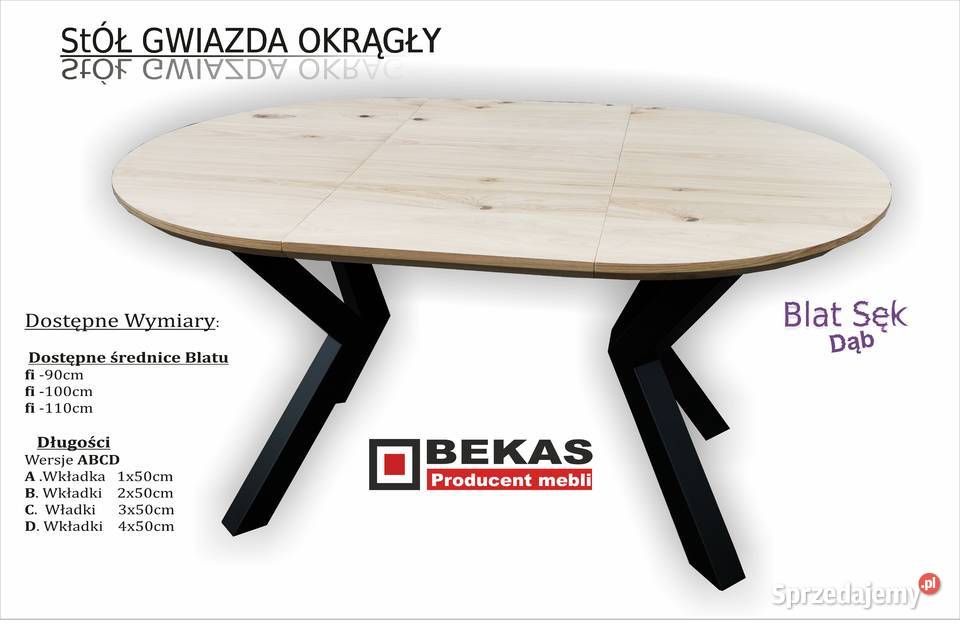 Okrągły dębowy Stół Rozkładany Nogi metal Koło