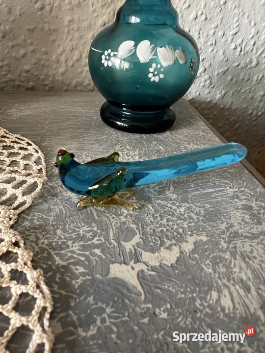 Maleńki szklany turkusowy ptaszek Bytom sprzedam