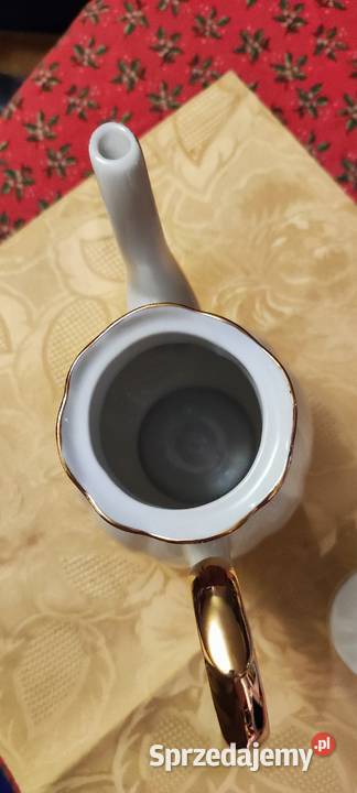 Niewielki zgrabny dzbanek biel bordo złoto