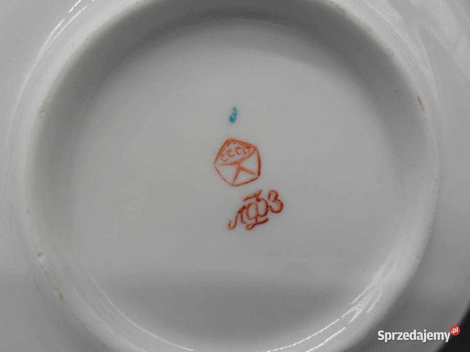 ŁOMONOSOW KOBALTOWA FILIŻANKA ZE SPODKIEM Raszków