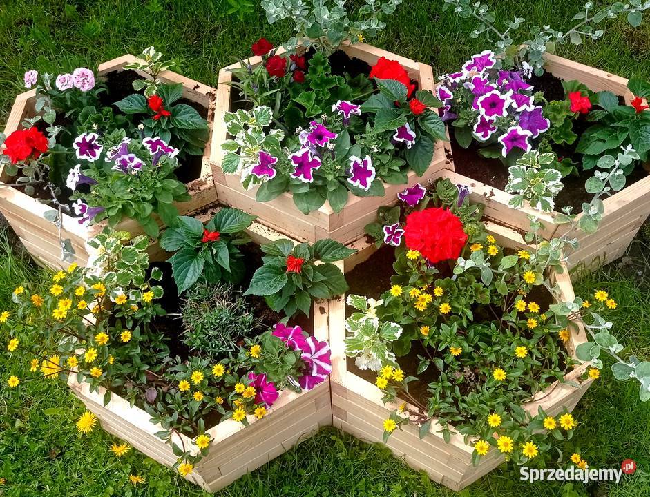 Donice drewniane sześciokątne kwietnik osłonka sprzedam