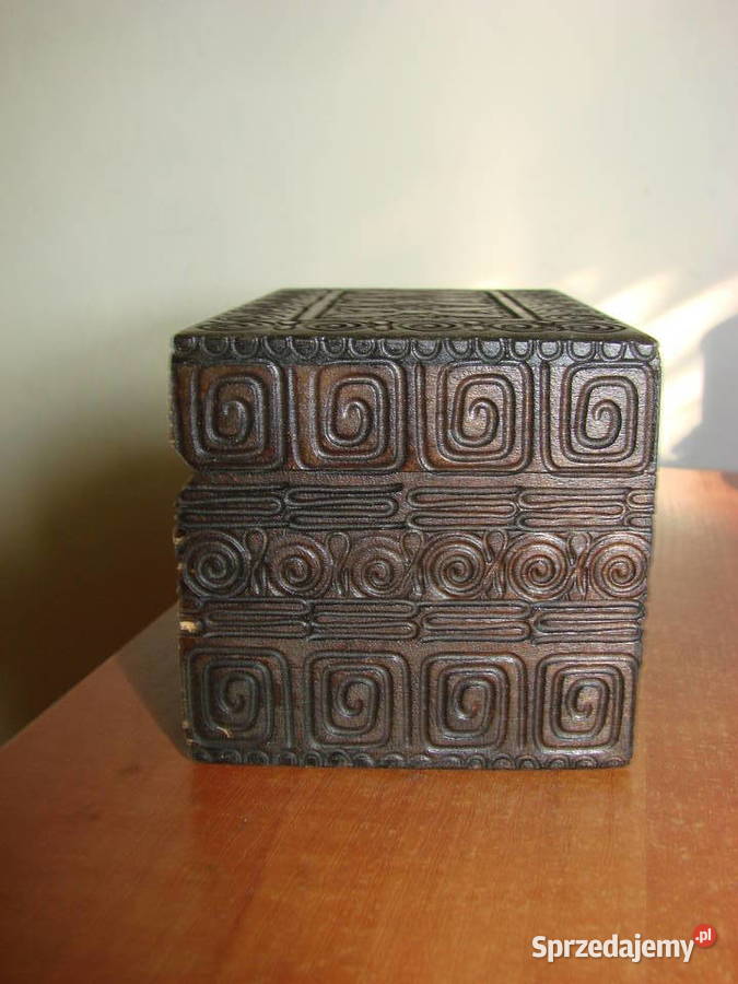 drewniane pudełko na karty PRL Pruszcz Gdański