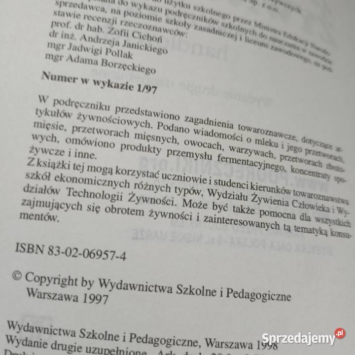 Towaroznawstwo żywności podręczniki szkolne tradycyjny podręcznik mazowieckie Warszawa
