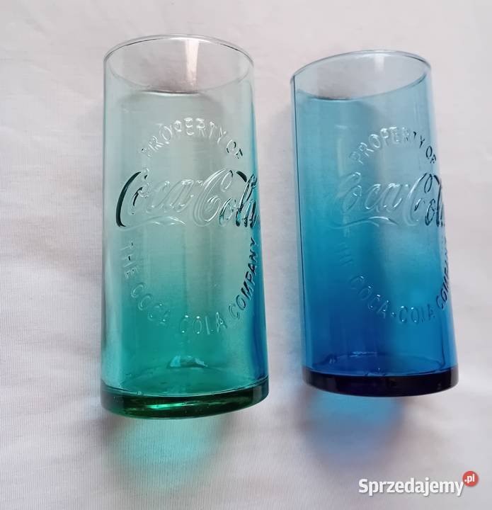 Dwie turkusowe szklanki Coca Cola Property of Porcelana i szkło Koźminek