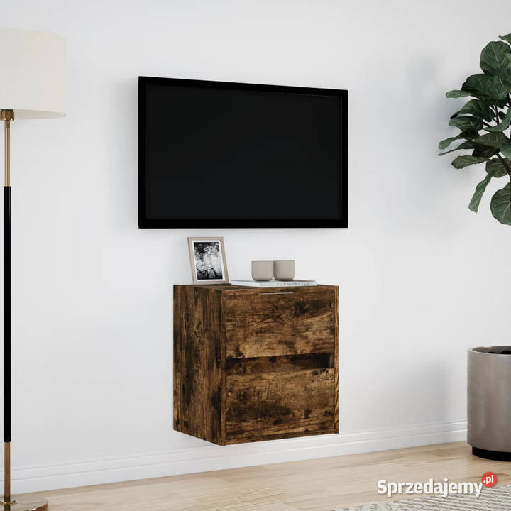 Ścienna szafka TV z LED przydymiony dąb 41x31x45