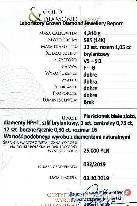 Pierścionek z brylantami 105 ct białe złoto pr Pruszków sprzedam