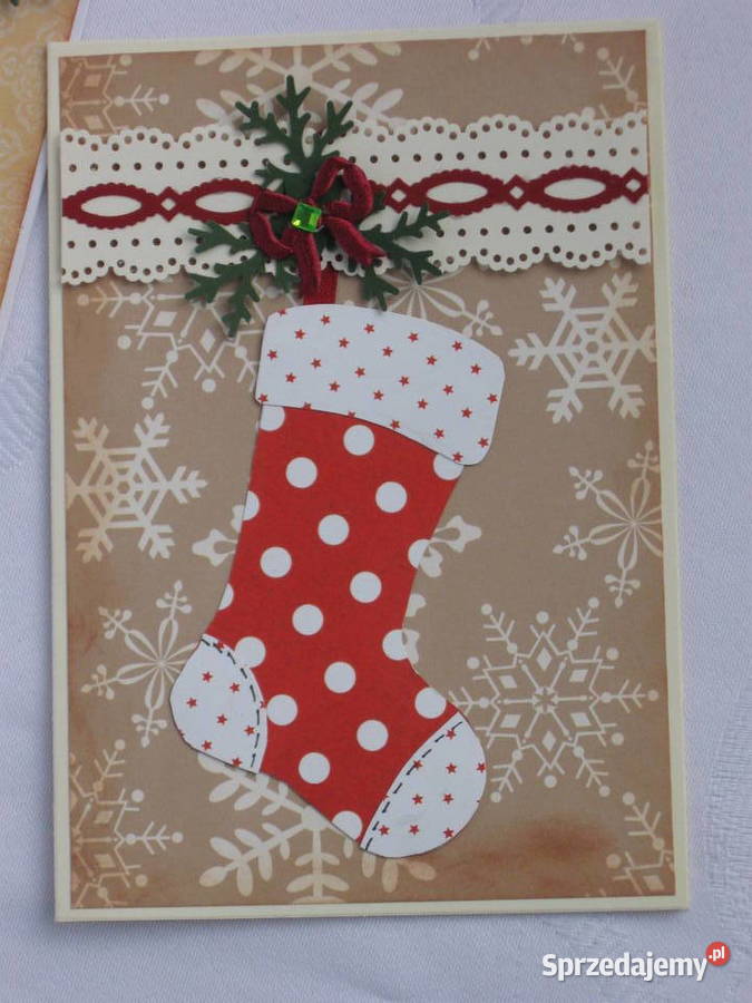 Ręcznie robione kartki na Boże Narodze Skarpeta Zbójno