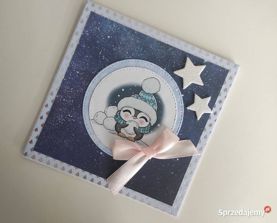 Zimowa kartka okolicznościowa ręcznie robiona z