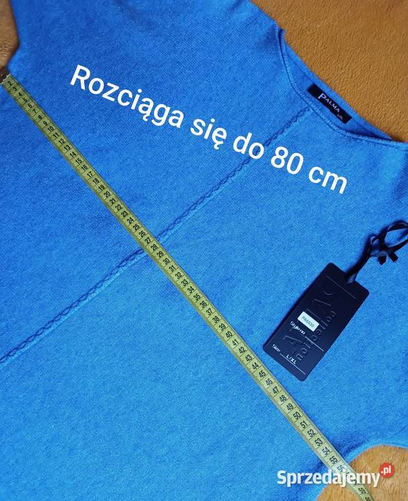 Niebieska tunika sweterek z ozdobnym szalem Cieszyn