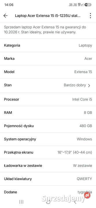Laptop Acer Extensa 15 na gwarancji 16-16.9" Brodnica