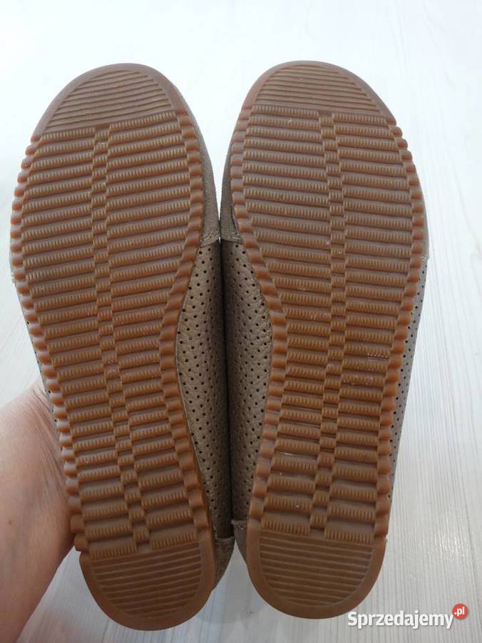 Buty Skórzane Skóra Naturalna Półbuty Baleriny brązowy/beżowy podlaskie Łomża