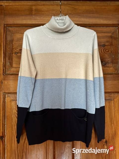 Sweter damski w pasy LXL z golfem kolorowy sprzedam
