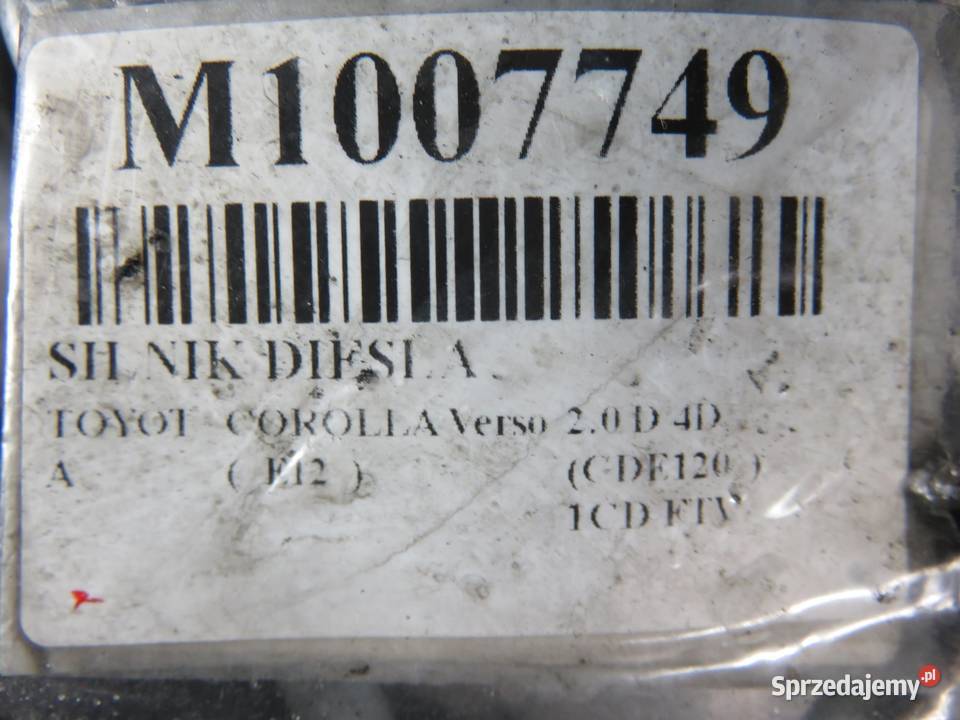 SILNIK TOYOTA COROLLA E12 20 D4D 1CDFTV