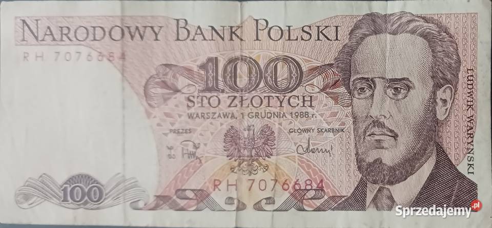 100 złotych 1XII1988 seria RH Konin