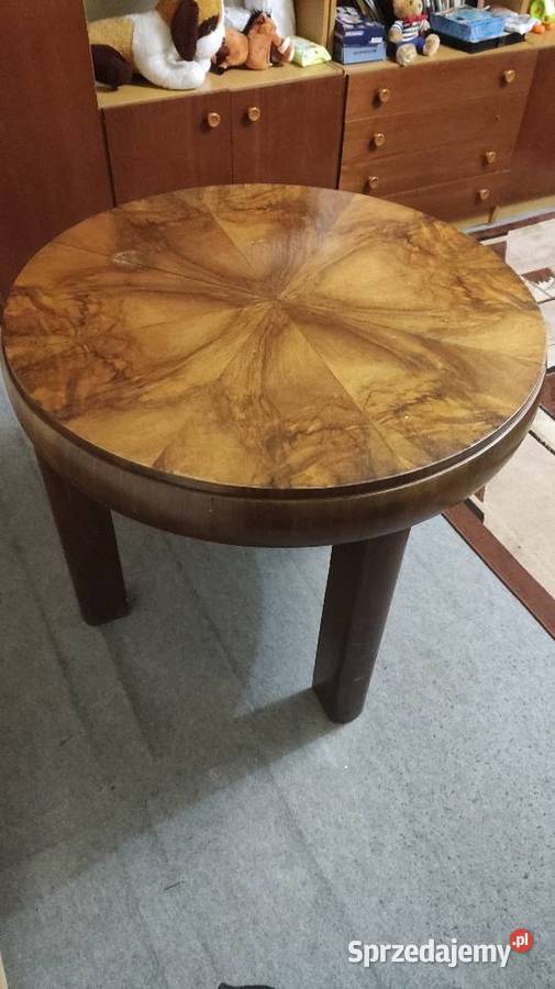 Stół okrągły rozkładany orzech beczka art deco