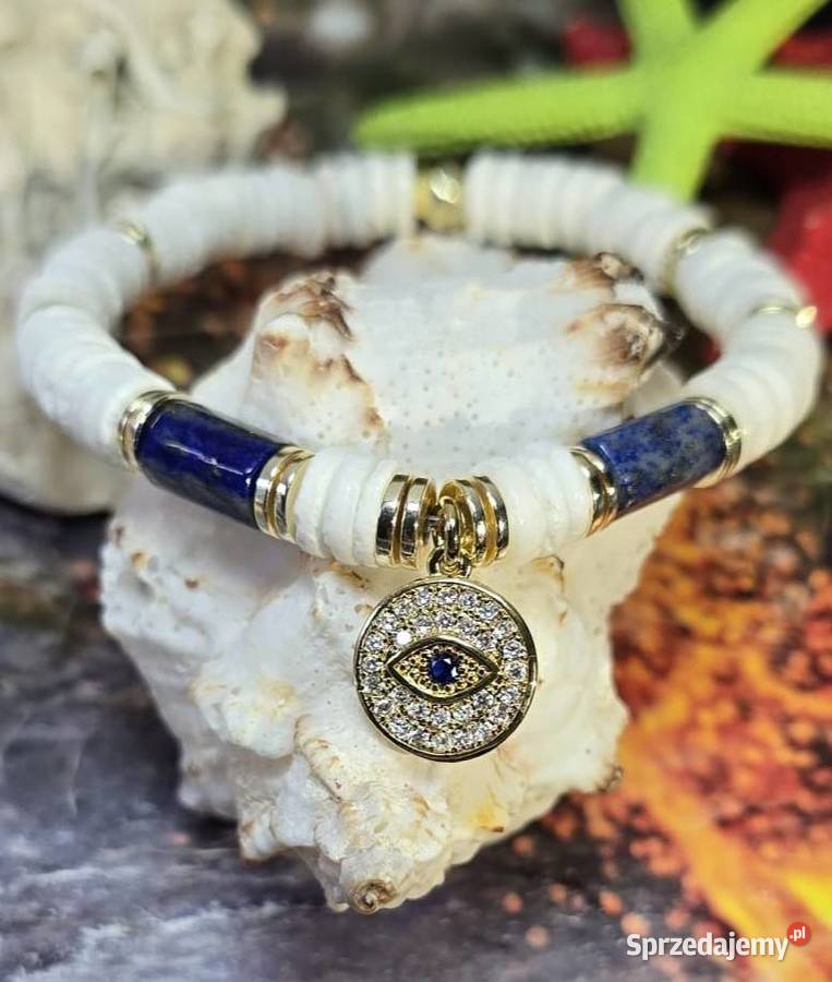 Bransoletka Oko Proroka muszla kamień Lapis