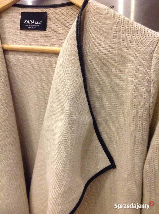 Długi Ciepły Sweter Kardigan Damski ZARA Knit S brązowy/beżowy Nowa Sól sprzedam