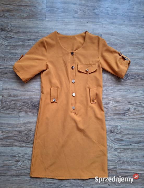 Śliczna musztardowa sukienka na guziczki 36 z Kraków sprzedam