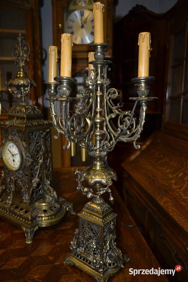 zegar kominkowy z kandelabrami mosiądz śląskie Będzin