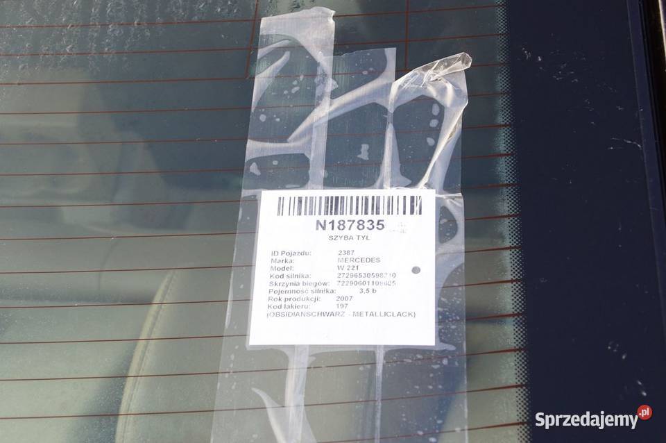 SZYBA TYŁ MERCEDES W 221 Lipno