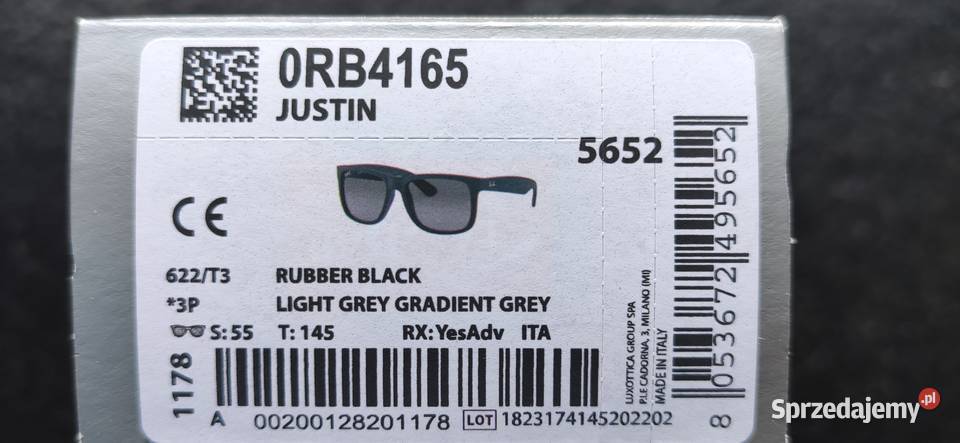 Okulary przeciwsłoneczne Firmy Ray Ban 0RB4165 Dla mężczyzn Zielona Góra