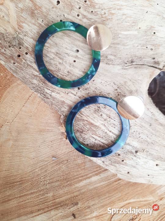 Nowe kolczyki koła pozłacany metal i żywica Gdańsk sprzedam
