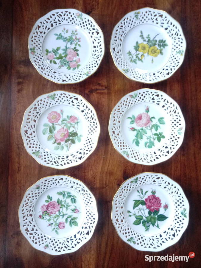 porcelanowy talerz ażurowy Bavaria wiszący róże Porcelana i szkło
