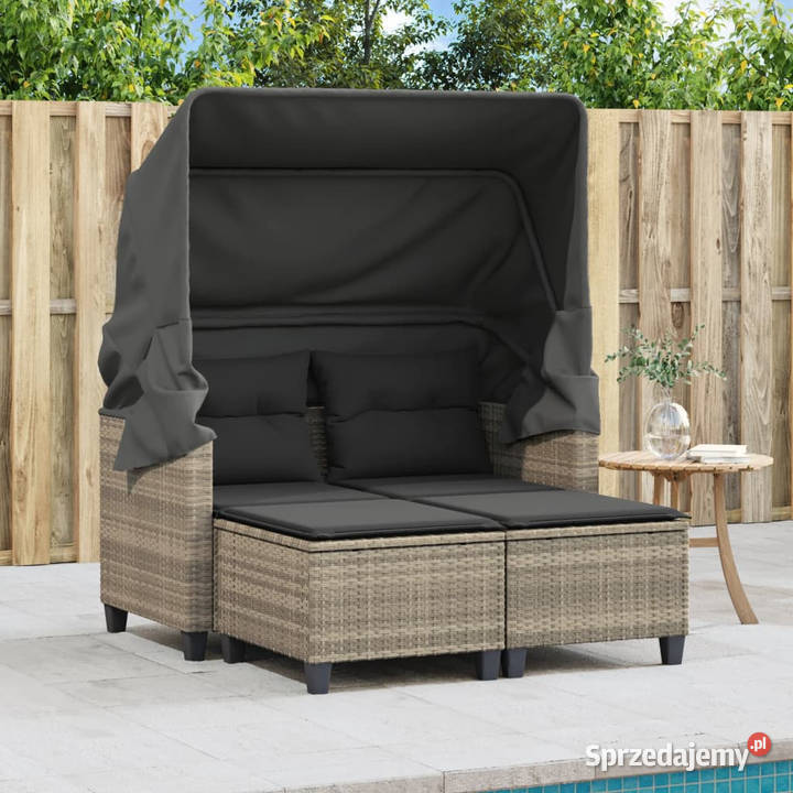 2os sofa ogrodowa daszek i podnóżki jasnoszara