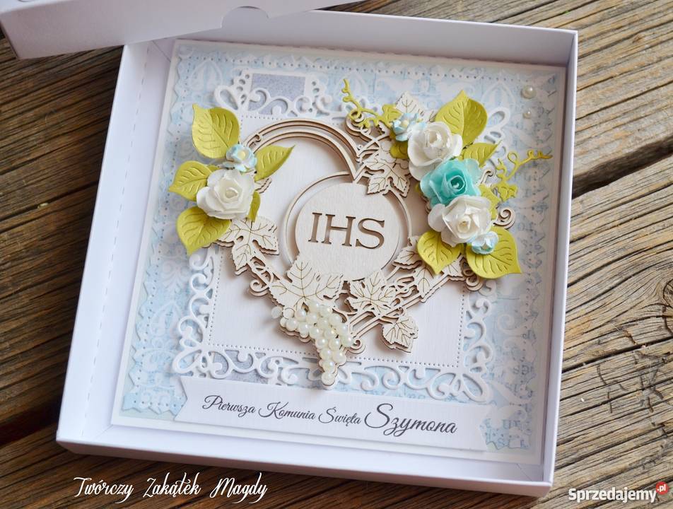 Kartka na Komunię w pudełku ręczmie robiona Słupsk sprzedam