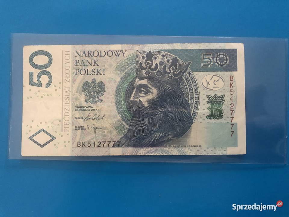 Banknot 50 zlotych rzadki numer 5127777 Szczecin