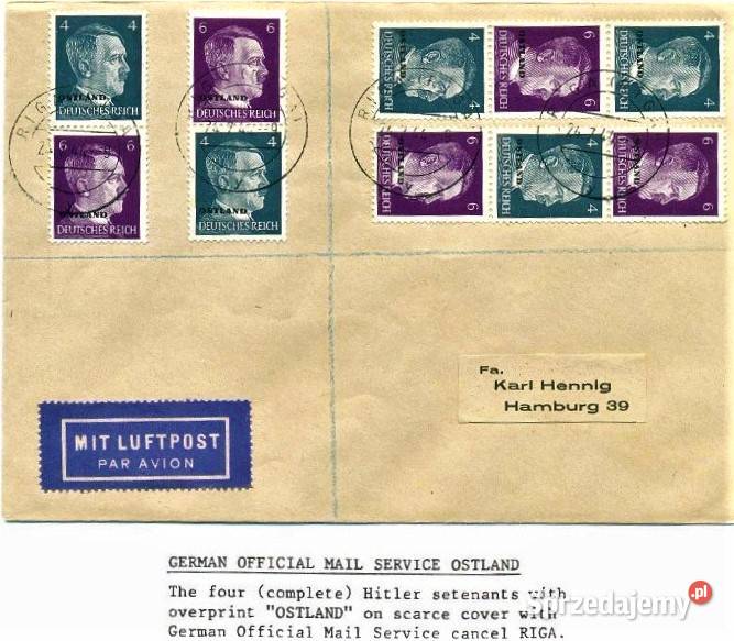 OSTLANDRYGA 1944koperta lotniczaparkiRZADKA Człuchów