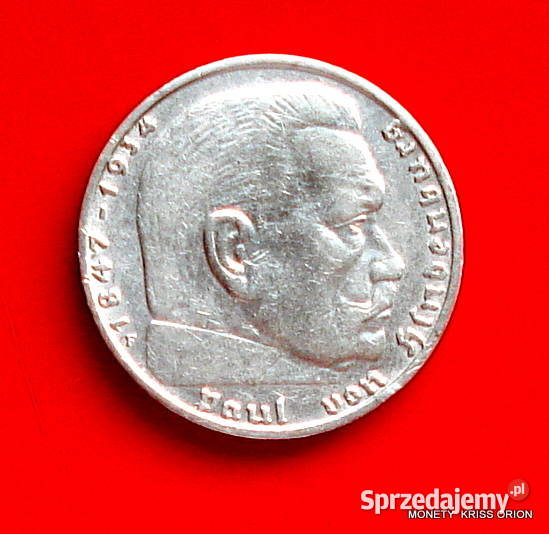 2 Marki Hindenburg 1938 B Niemcy srebro Numizmatyka Wrocław