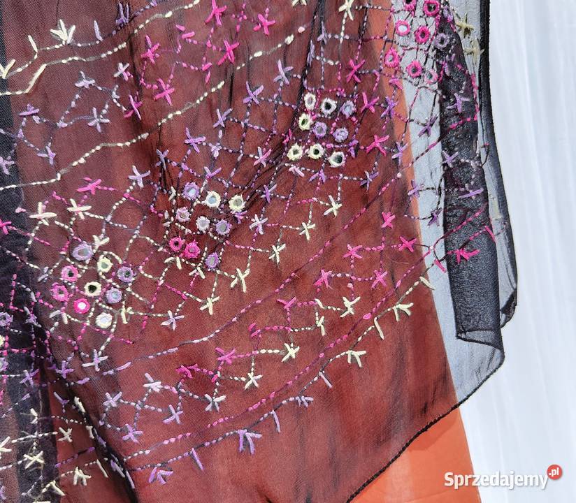 Duża chusta szal dupatta haftowana szyfon czarna Szczecin sprzedam