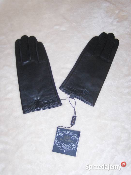 Wittchen Czarne skórzane ocieplane rękawiczki Łódź