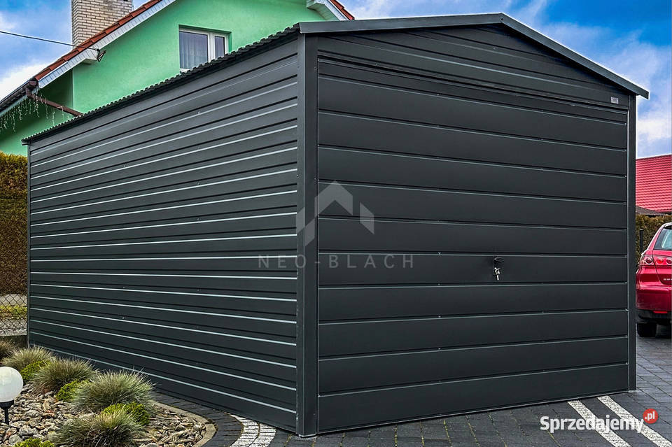 Garaż blaszany 3x5m Brama uchylna Antracyt Dach