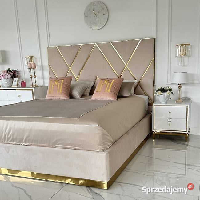 ŁÓŻKO IMPERIAL Glamour 180x200 Beż Welwet Złota 150cm Warszawa
