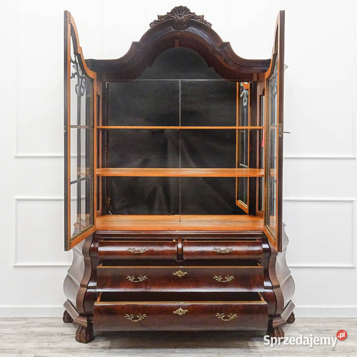 Stylowa Wysoka WITRYNA drewniana NeoBarok Orzech Kalisz