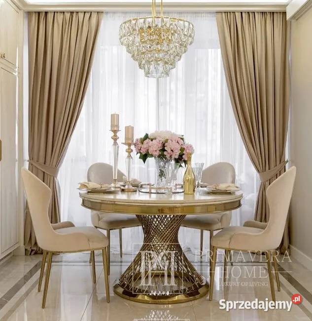 Luksusowe krzesło do jadalni, glamour, beżowe, złote LOUIS