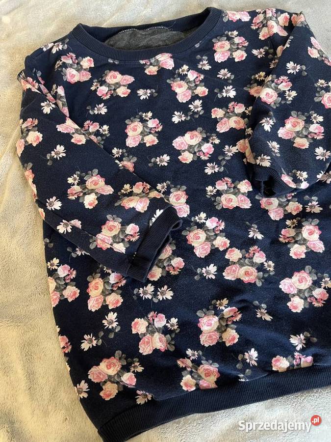Sweter bluzka bluza granatowa w kwiaty kwiatki niebieski Jasło