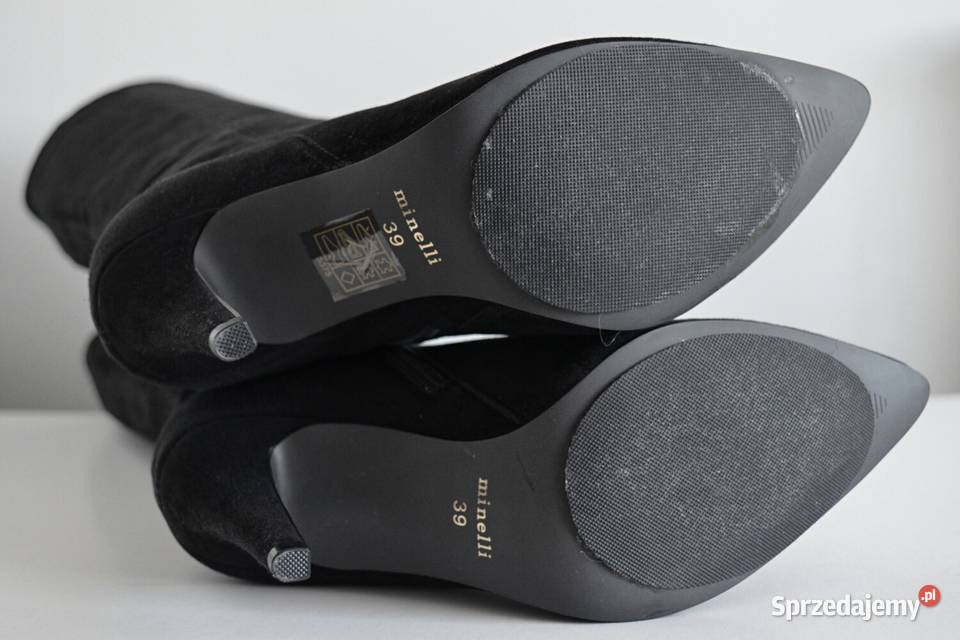 Zamszowe kozaki Minelli Vannia lekkie szpilki na czarny Białystok